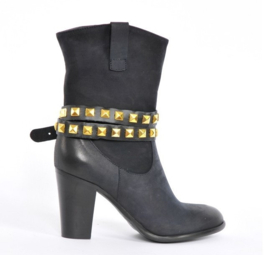 Riemen - Zwart met gouden studs lang (prijs per paar)