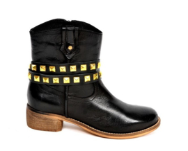 Riemen - Zwart met gouden studs lang (prijs per paar)
