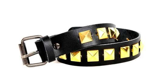 Riemen - Zwart met gouden studs kort (prijs per paar)