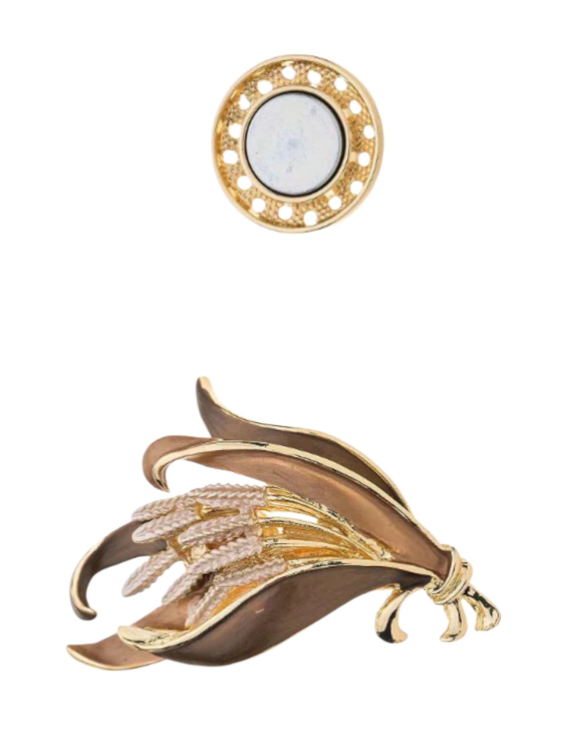 Magneetbroche Gouden Oogst met sierlijke bladeren en warme goudtinten, decoratief en stevig te dragen zonder gaatjes in uw kleding
