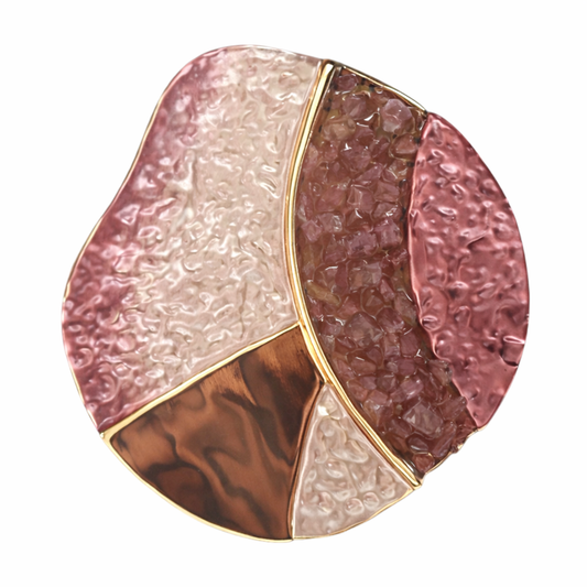 Magneetbroche Nr.20 Rosé Harmonie met zachte rosé- en roze tinten, organische vormen en verfijnde goudkleurige accenten.
