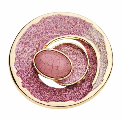 Magneetbroche Nr.21 Roze Goudcirkel met zachte roze tinten, ronde vormen en verfijnde goudkleurige accenten.