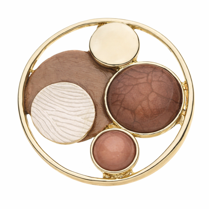 Magneetbroche Nr.23 Cirkel Harmony Bruintinten met ronde vormen in warme bruin- en beigetinten en elegante goudkleurige accenten.