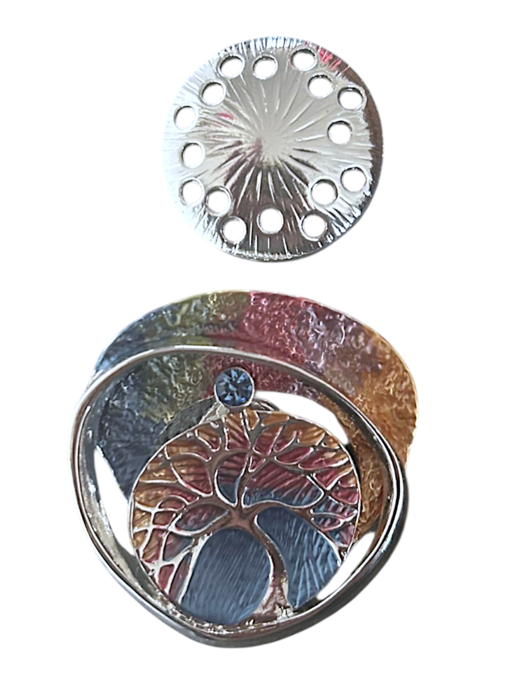 Magneetbroche Nr.44 Kleurrijke levensboom met levensboommotief in warme multicolor tinten inclusief losse magneetsluiting.