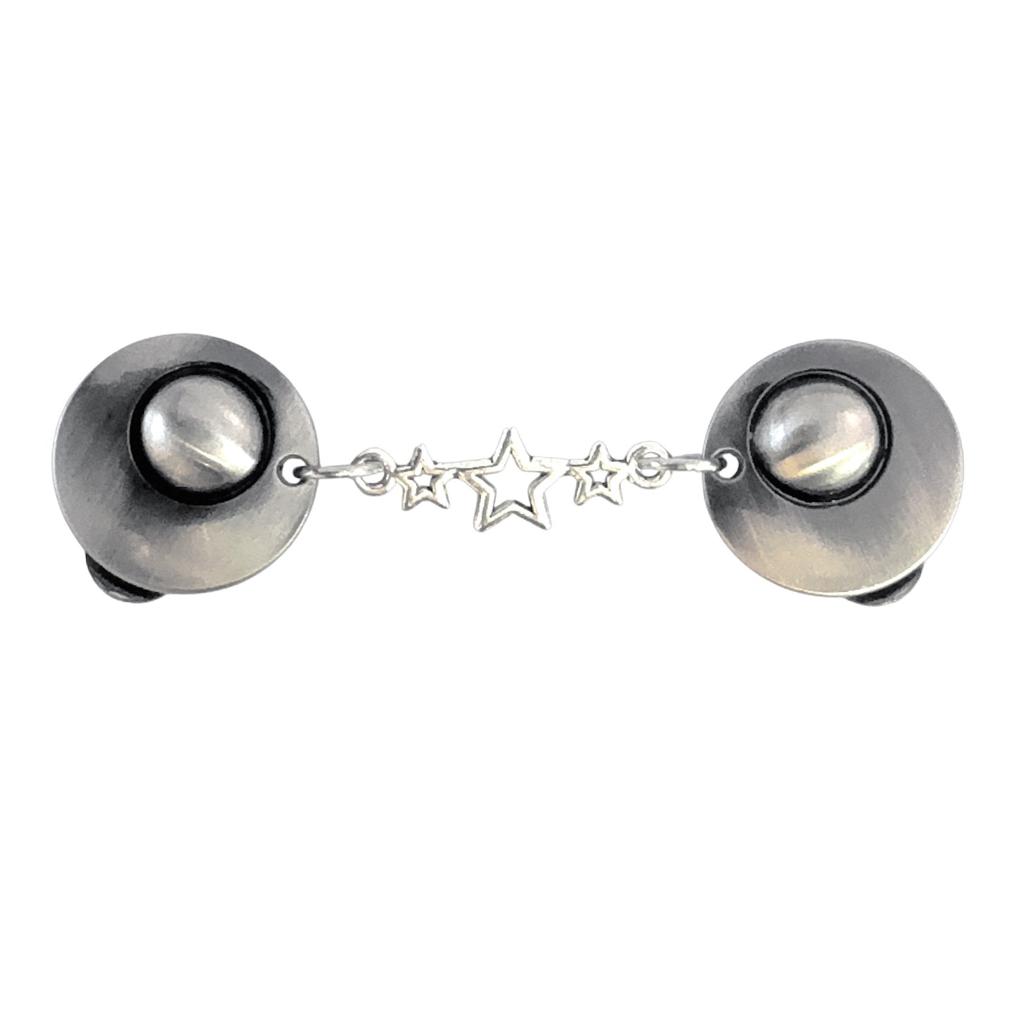 Vestsluiting De Sterren met zilverkleurige clips en speelse sterrenbedel, elegante Fashionclip voor het sluiten van vesten.