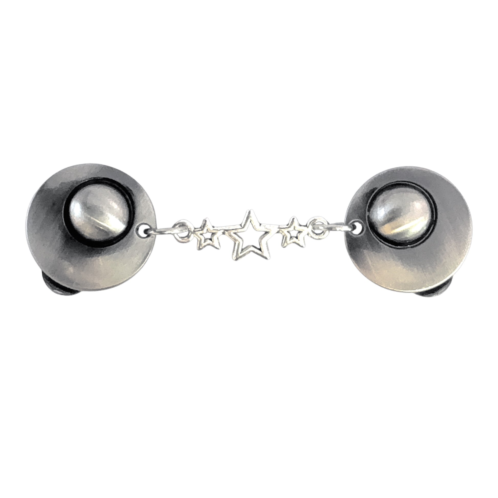 Vestsluiting De Sterren met zilverkleurige clips en speelse sterrenbedel, elegante Fashionclip voor het sluiten van vesten.
