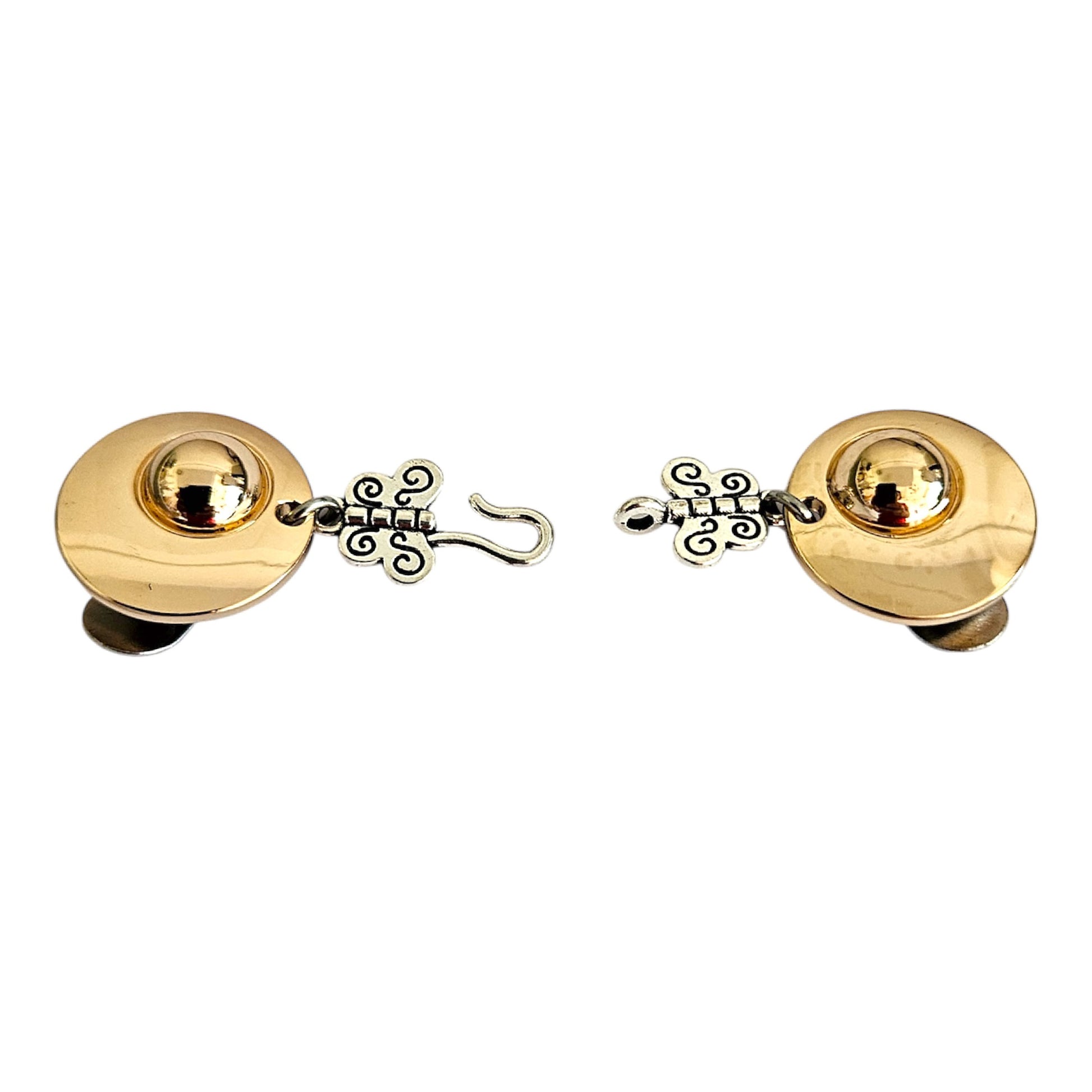 Vestsluiting De Vlinders haak en oog goud met ronde clips en sierlijke vlindersluiting, praktische Fashionclip voor het sluiten van vesten.