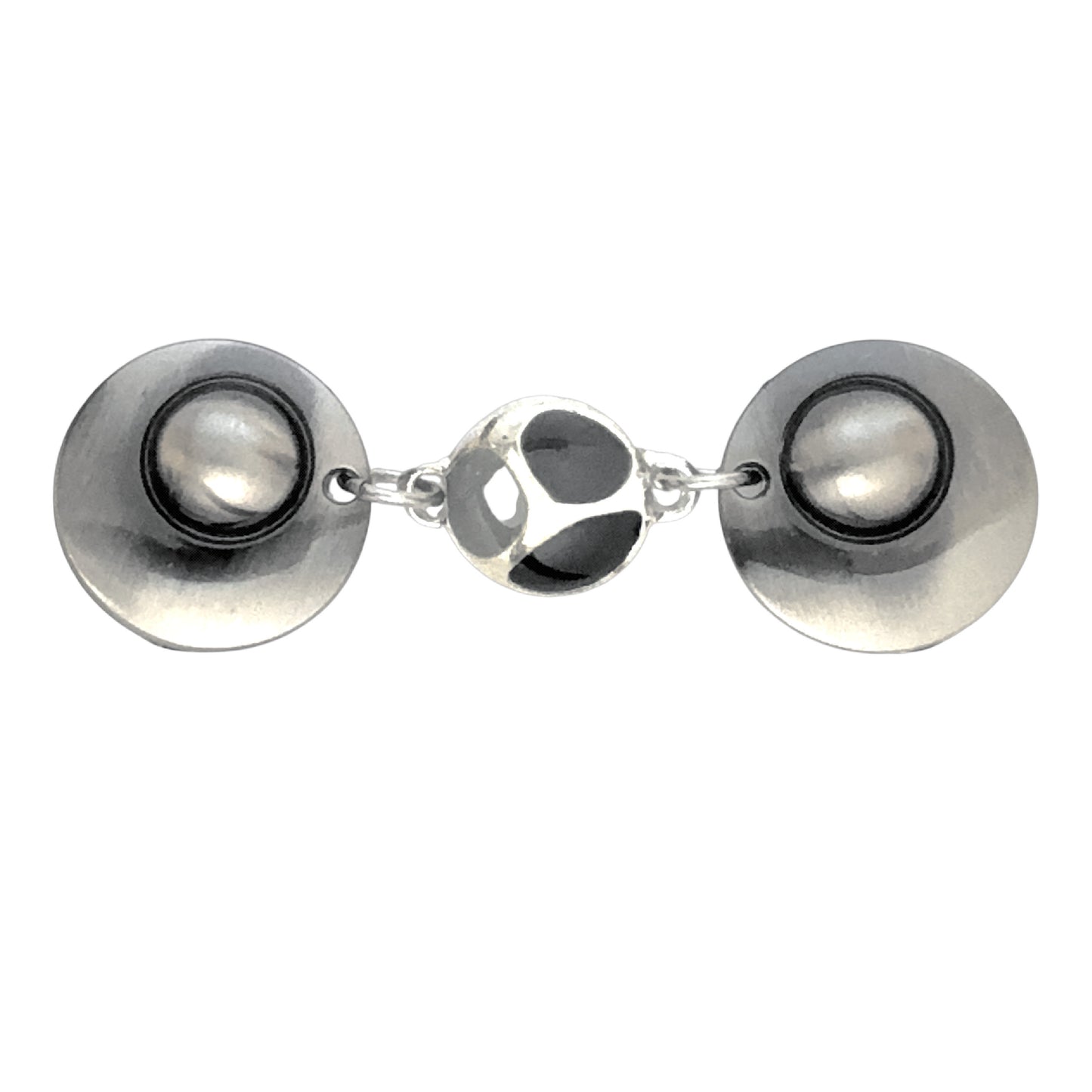 Vestsluiting Drie tinten Grijs met zilverkleurige clips en ronde tussenbedel in moderne grijstinten, elegante Fashionclip voor vesten.