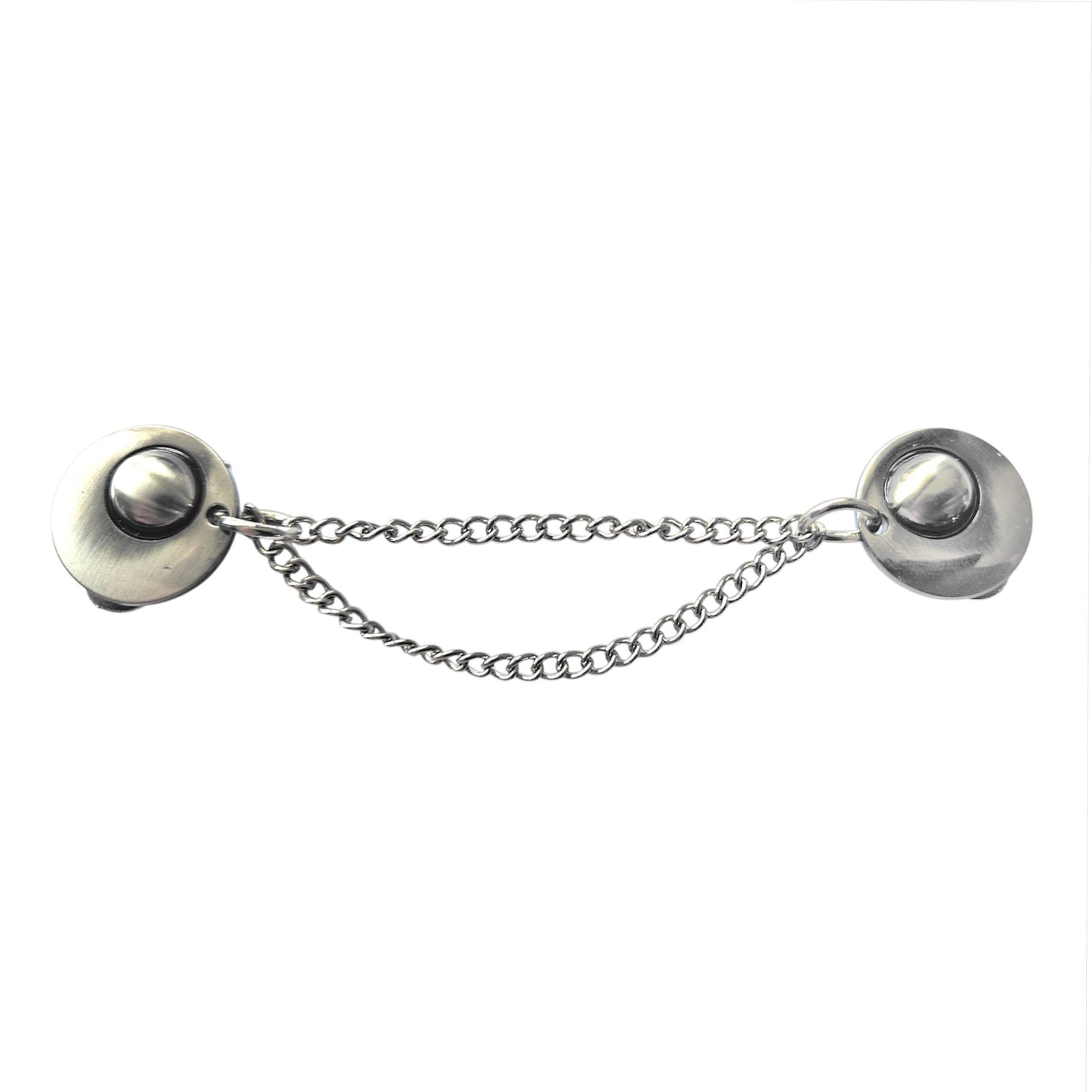 Vestsluiting met dubbele zilverkleurige ketting en ronde clips, elegante Fashionclip voor het sluiten van vesten.