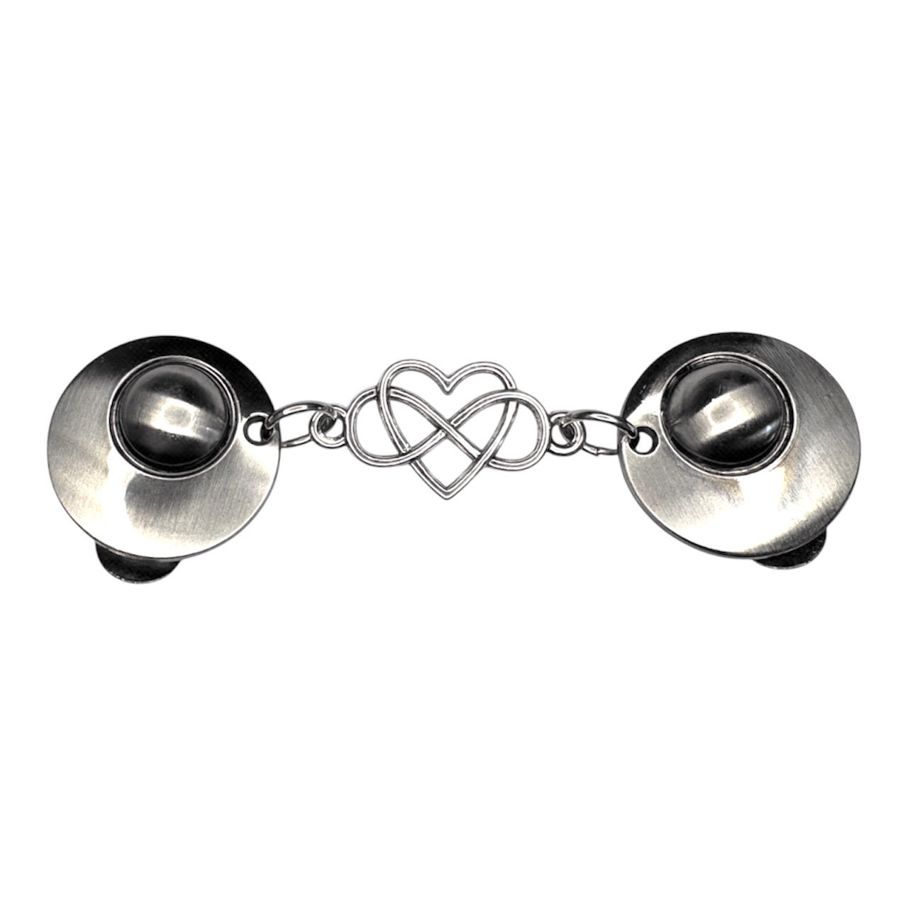 Vestsluiting Het Hart in zilverkleur met elegante clips en opengewerkte hartvormige infinity tussenbedel.
