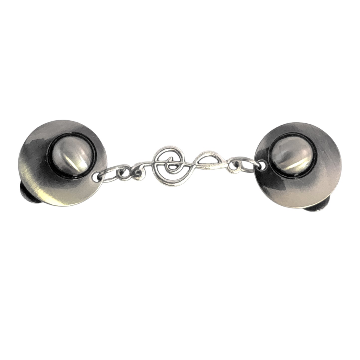 Vestsluiting Muzieknoot met zilverkleurige clips en muzieknootvormige tussenbedel, elegante Fashionclip voor het sluiten van vesten.