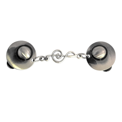 Vestsluiting Muzieknoot met zilverkleurige clips en muzieknootvormige tussenbedel, elegante Fashionclip voor het sluiten van vesten.