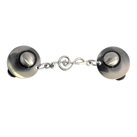 Vestsluiting Muzieknoot met zilverkleurige clips en muzieknootvormige tussenbedel, elegante Fashionclip voor het sluiten van vesten.
